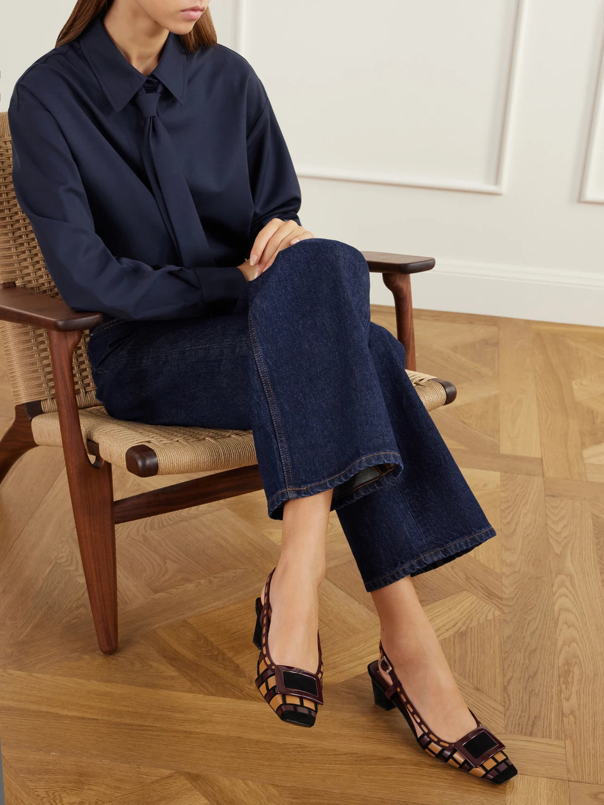 Roger Belle Vivier 45 Woven Leather Slingback Pumps