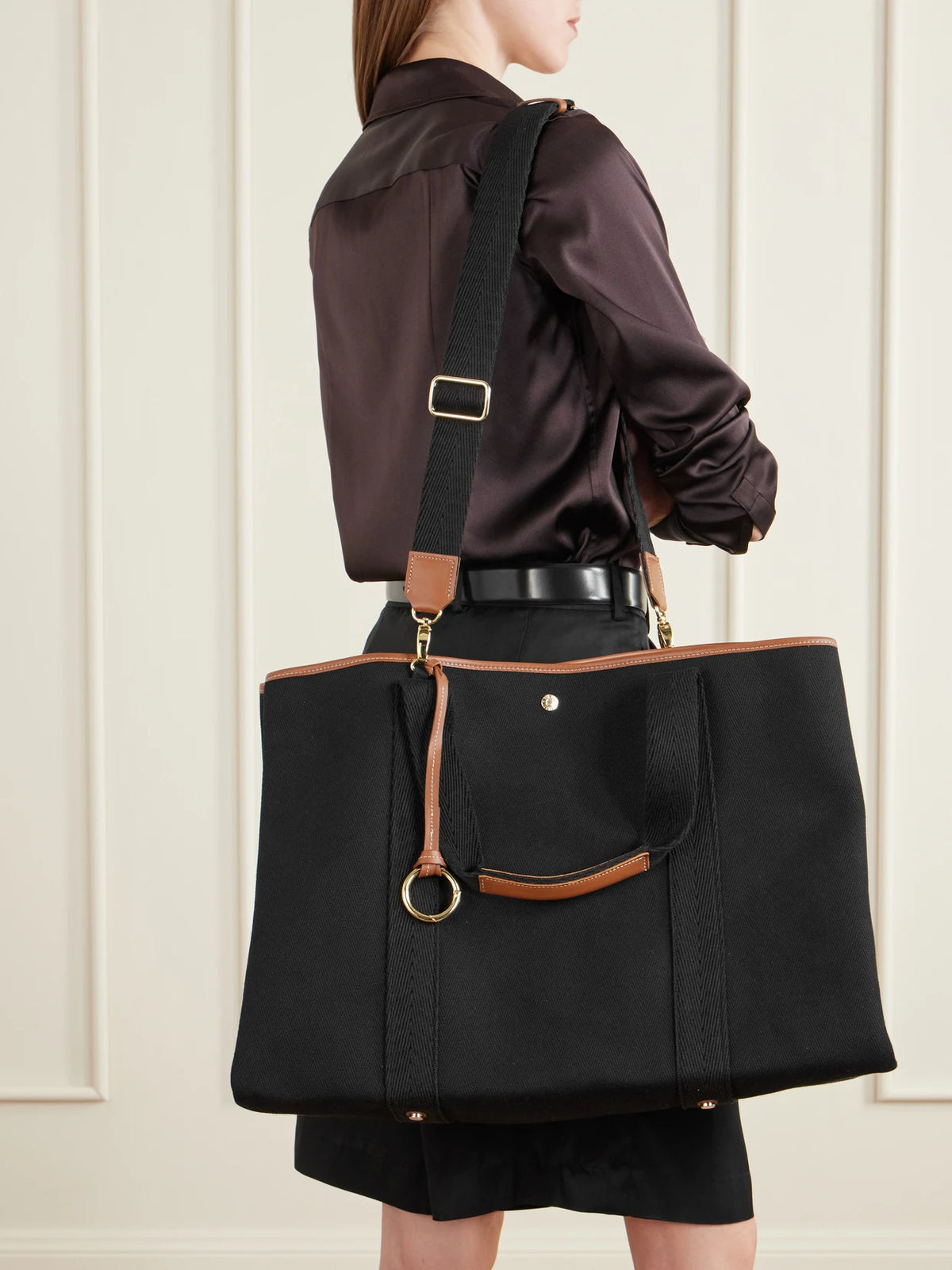 Traversée Large Leather-trimmed Herringbone Canvas Tote