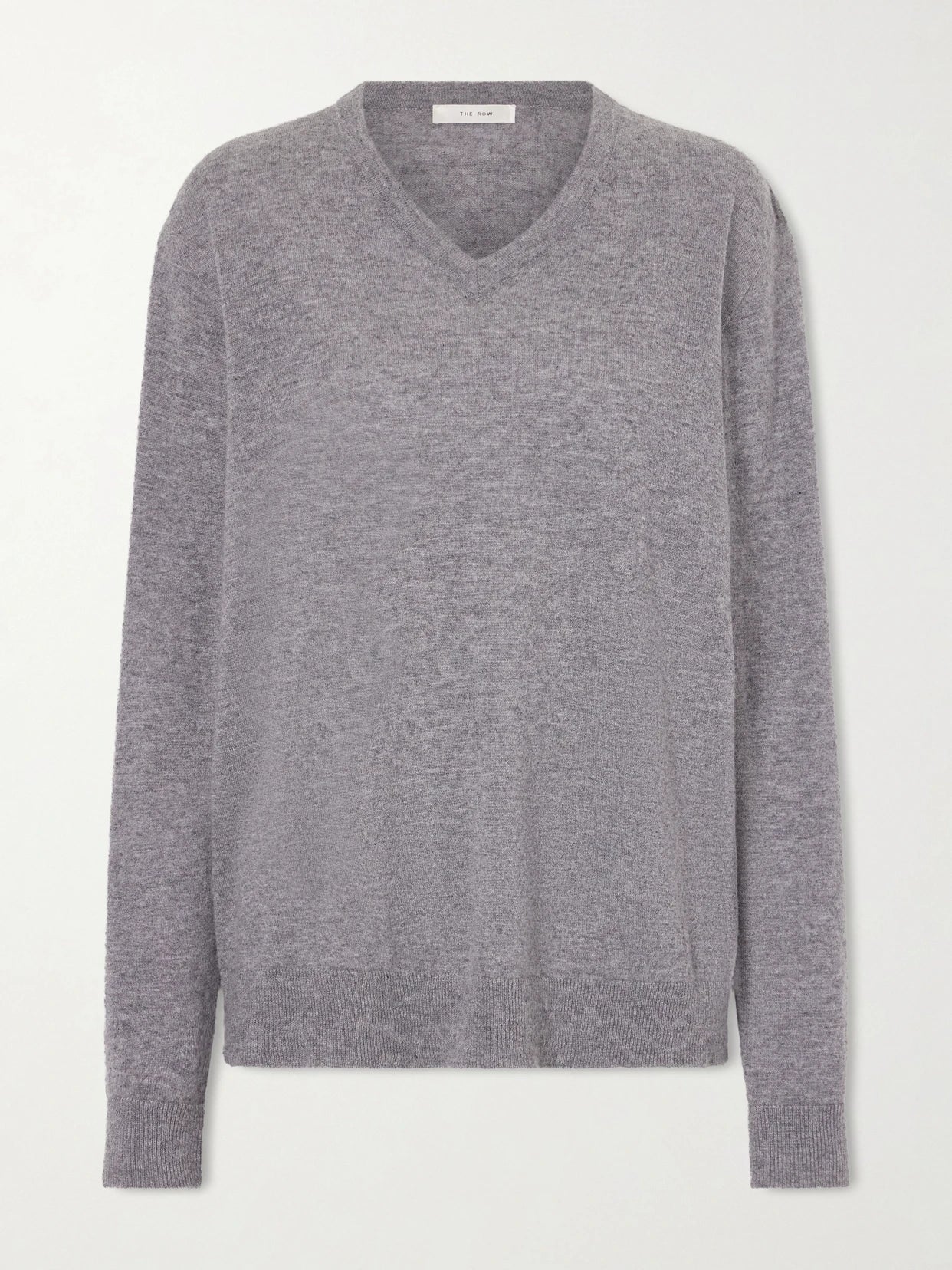 Image of a model wearing Outerwear. Product name - Nian Cashmere Sweater in Gray colour by brand - The Row