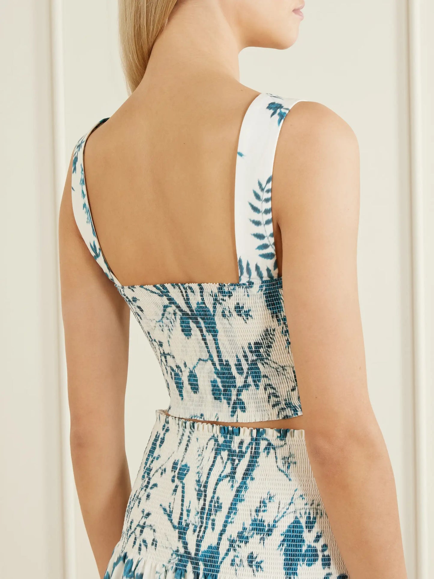 Crop Floral-print Cotton And Linen-blend Top