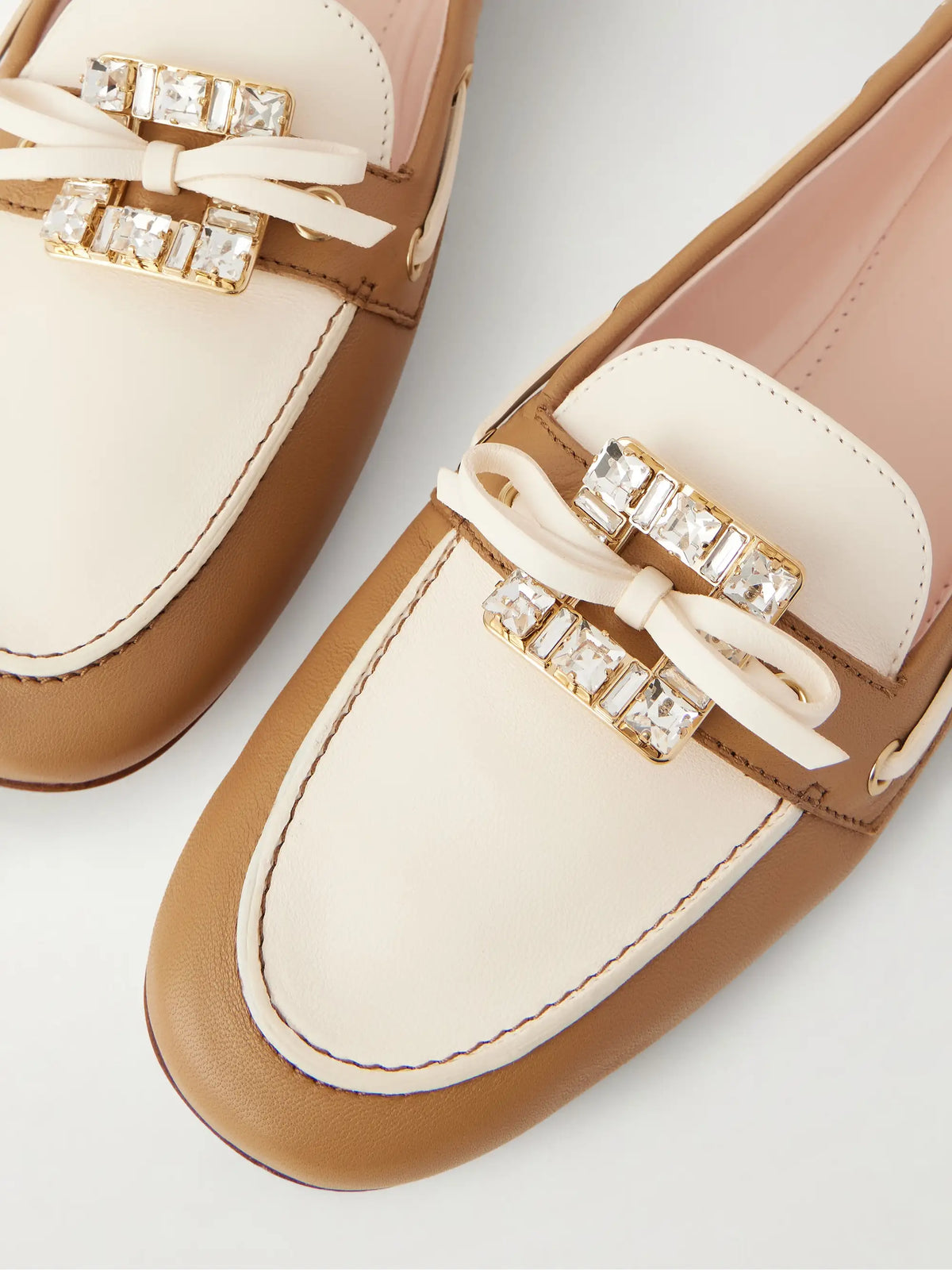 Embellished Bow-detailed Two-tone Leather Loafers