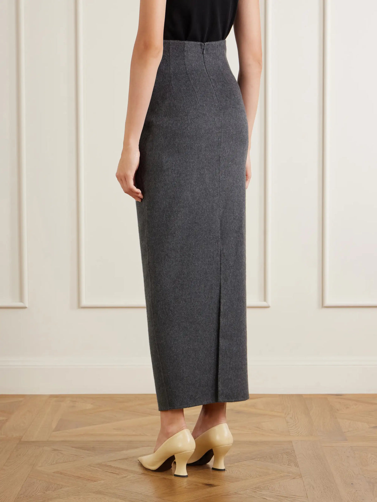 KHAITE Loxley Darted Wool, Silk And Cashmere-blend Felt Midi Skirt