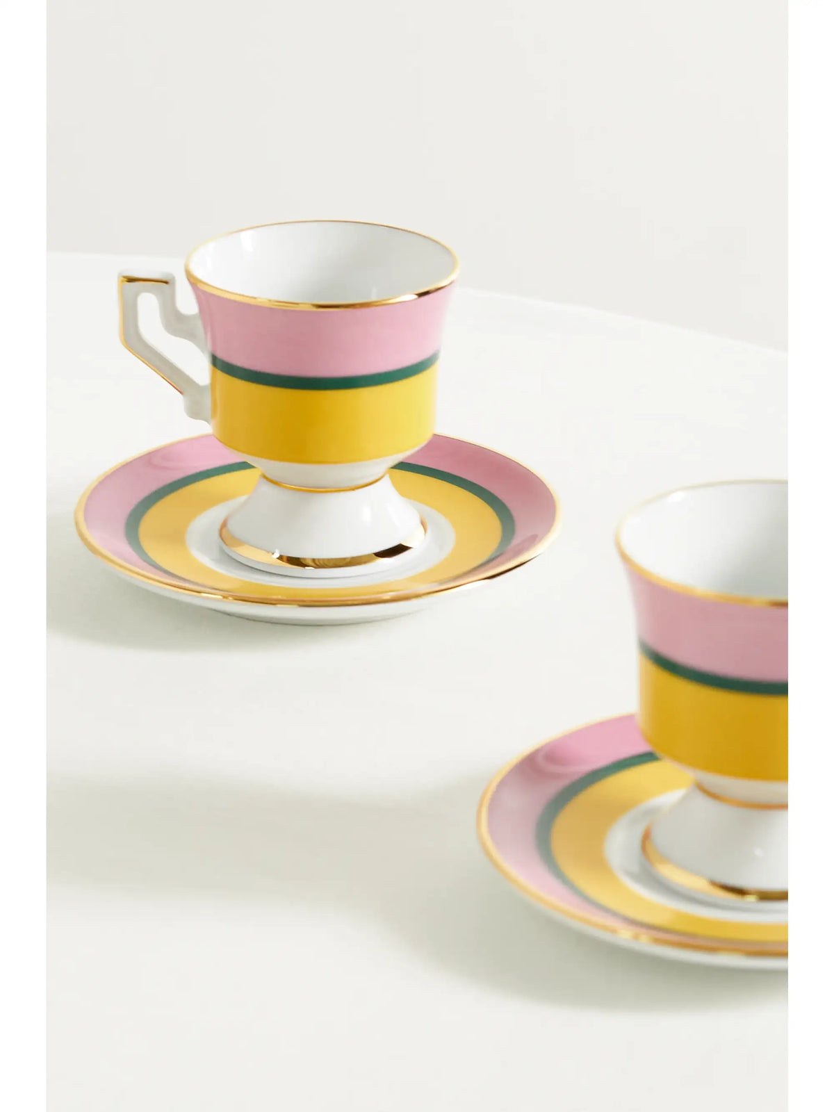 Set Of Two Gold-plated Porcelain Espresso Cups And Saucers