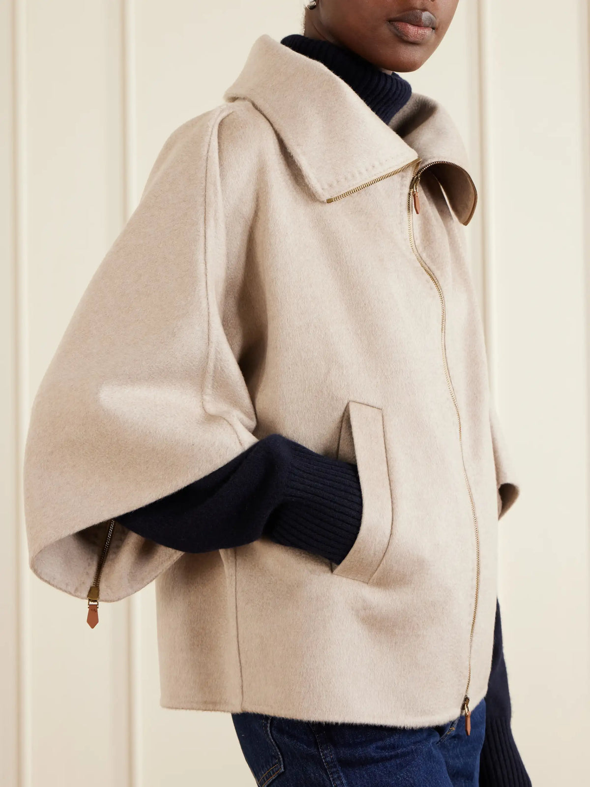Draped Cashmere Short Coat
