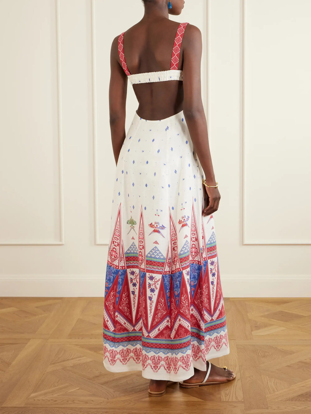 Emporio Sirenuse Azzurra Printed Linen Maxi Dress