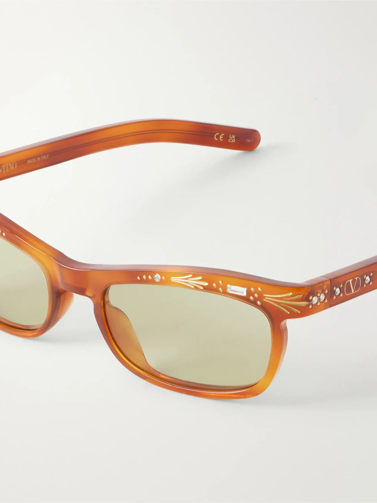 VALENTINO EYEWEAR Crystal-embellished Square-frame Recycled Tortoiseshell Acetate Sunglasses