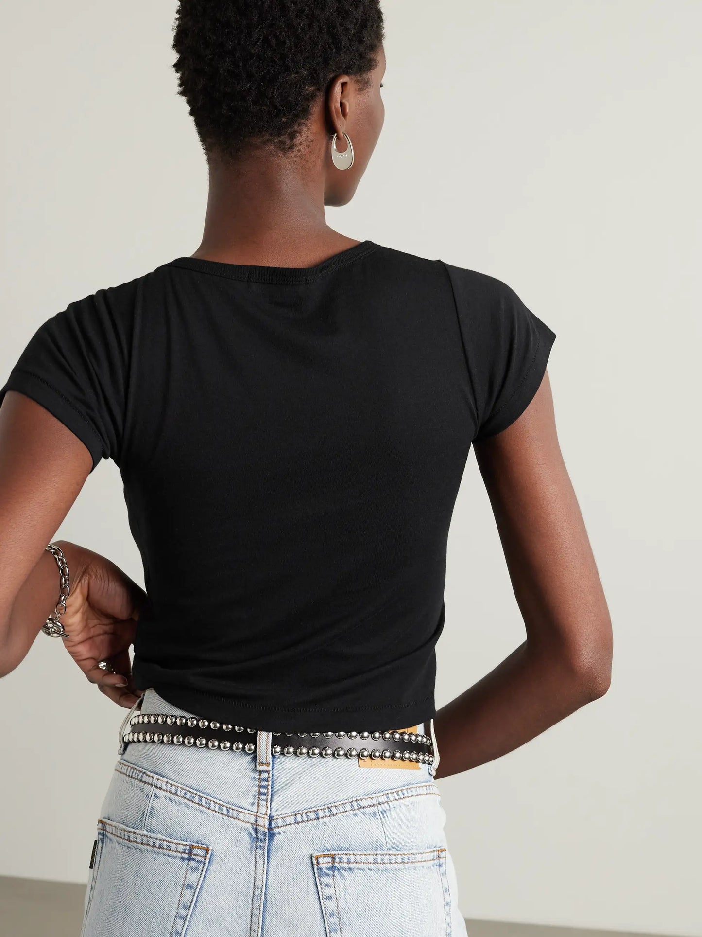 Short Sleeve Baby Tee Cropped Cotton And Modal-blend Jersey T-shirt