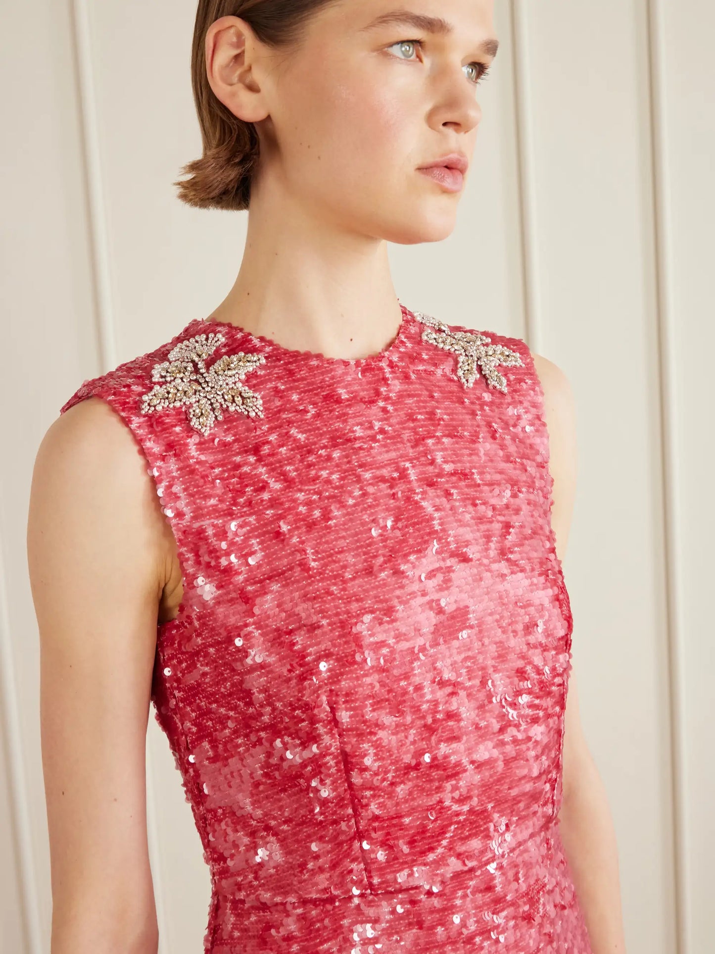 Crystal-embellished Sequined Satin Midi Dress