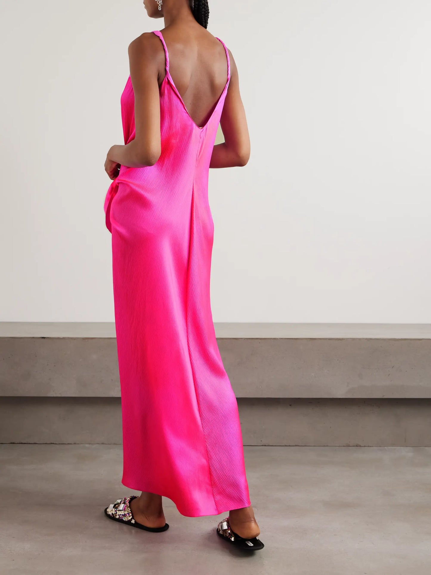 Tie-detailed Crinkled-silk Maxi Dress