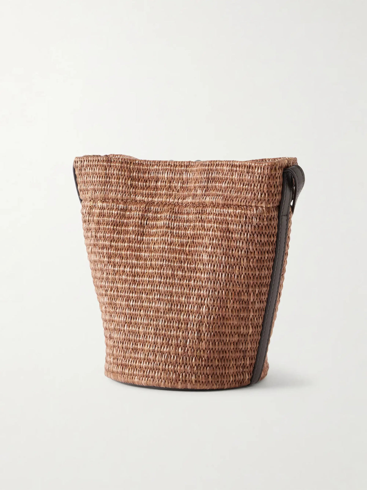 Leather-trimmed Raffia Bucket Bag