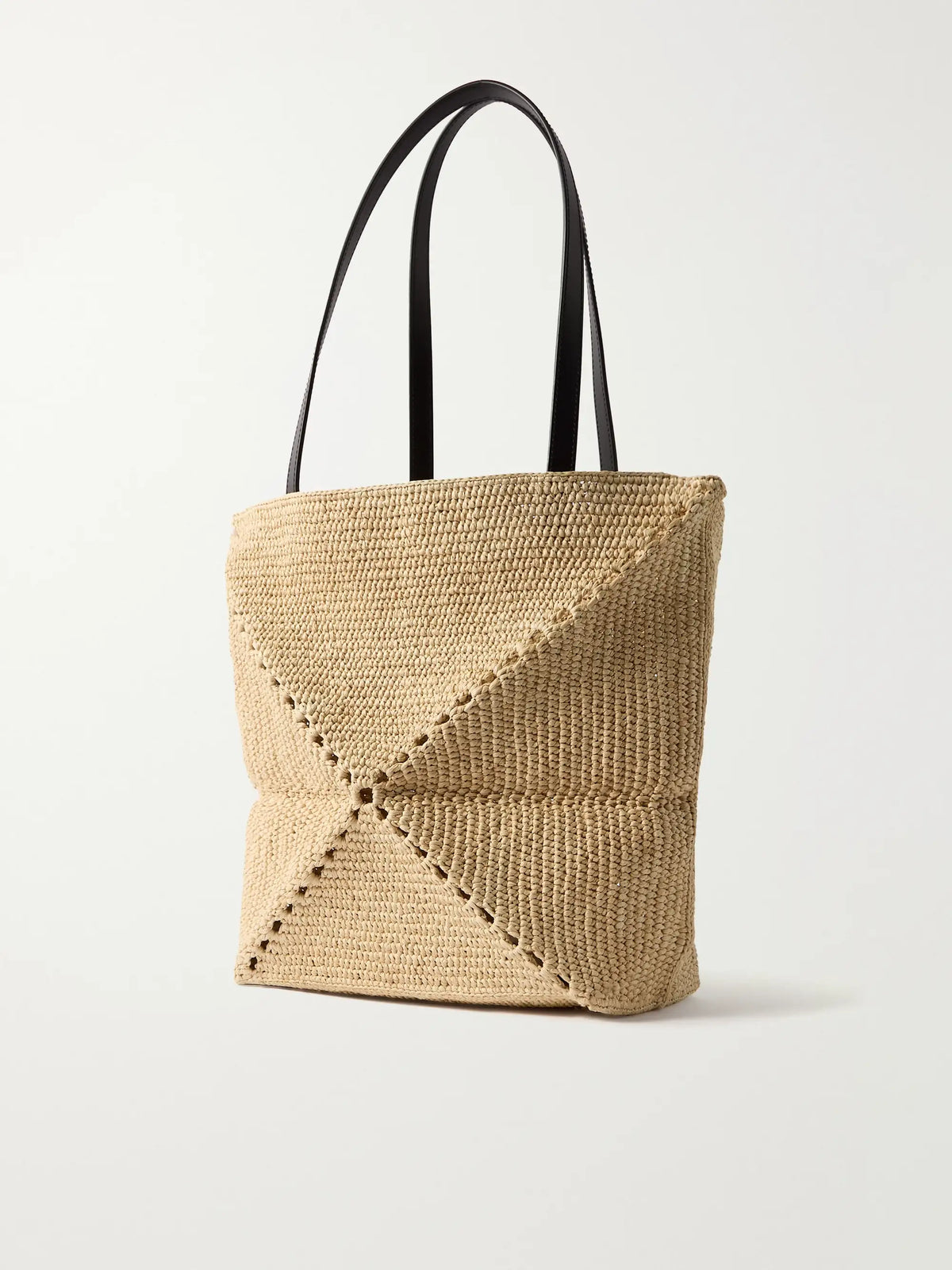 + Paula's Ibiza Puzzle Fold Medium Leather-trimmed Raffia Tote