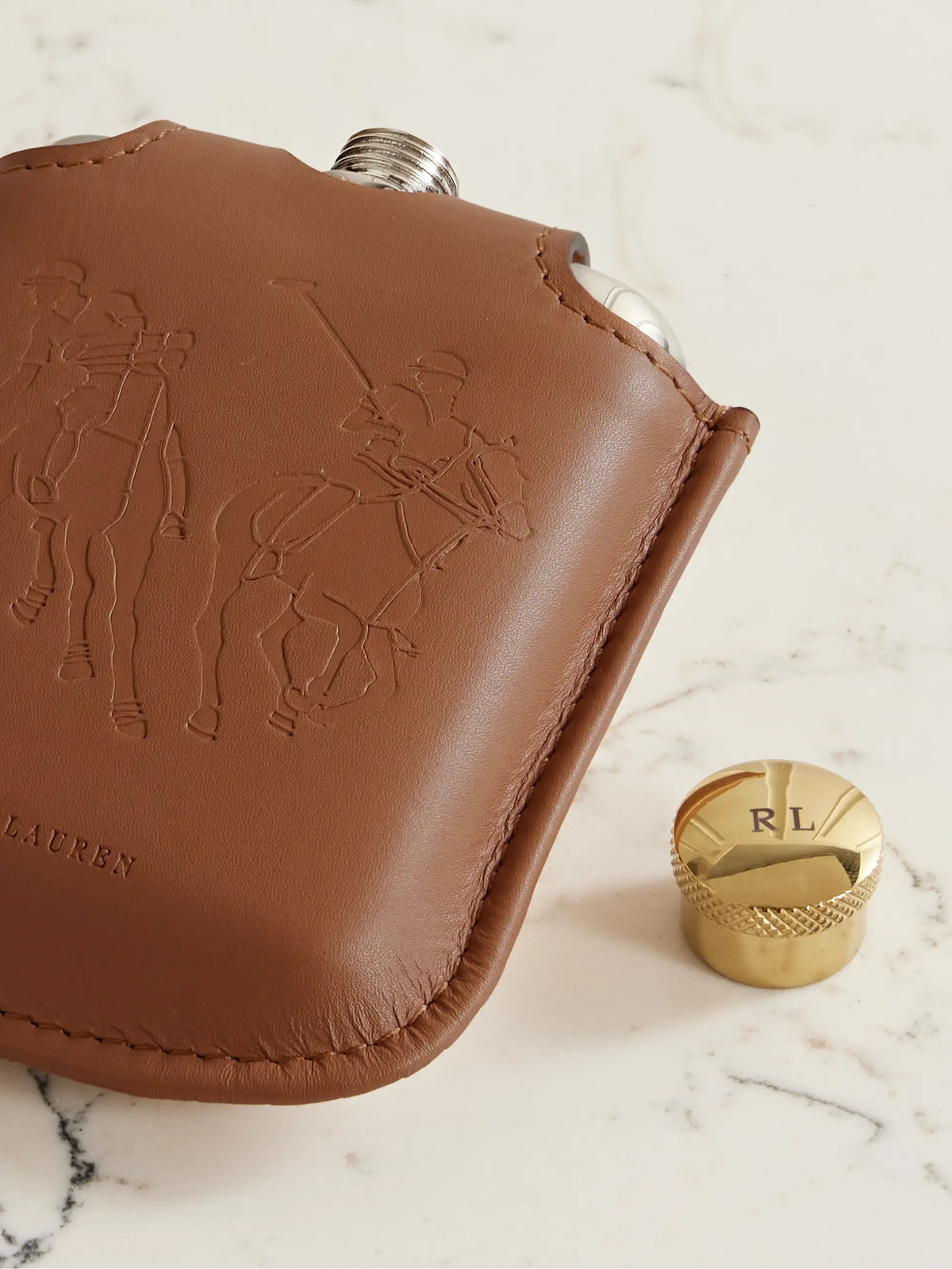 Garrett Silver-tone And Gold-tone Flask And Leather And Canvas Case