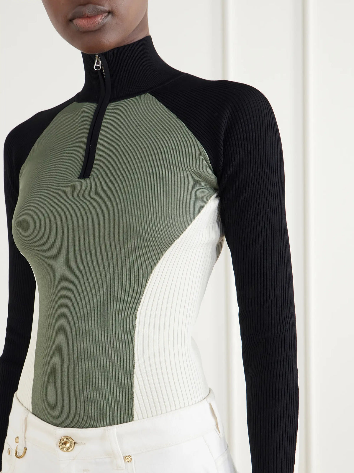 Zimmermann Clash Ribbed Jersey Half-zip Sweater