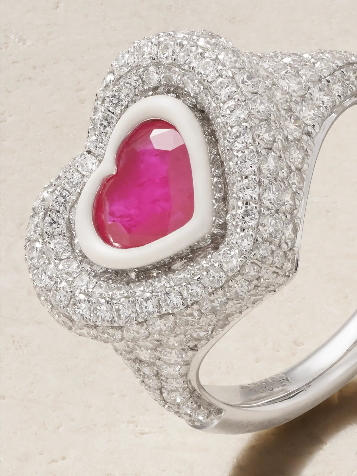 Manaal 2.0 18-karat White Gold, Diamond, Ruby And Enamel Ring