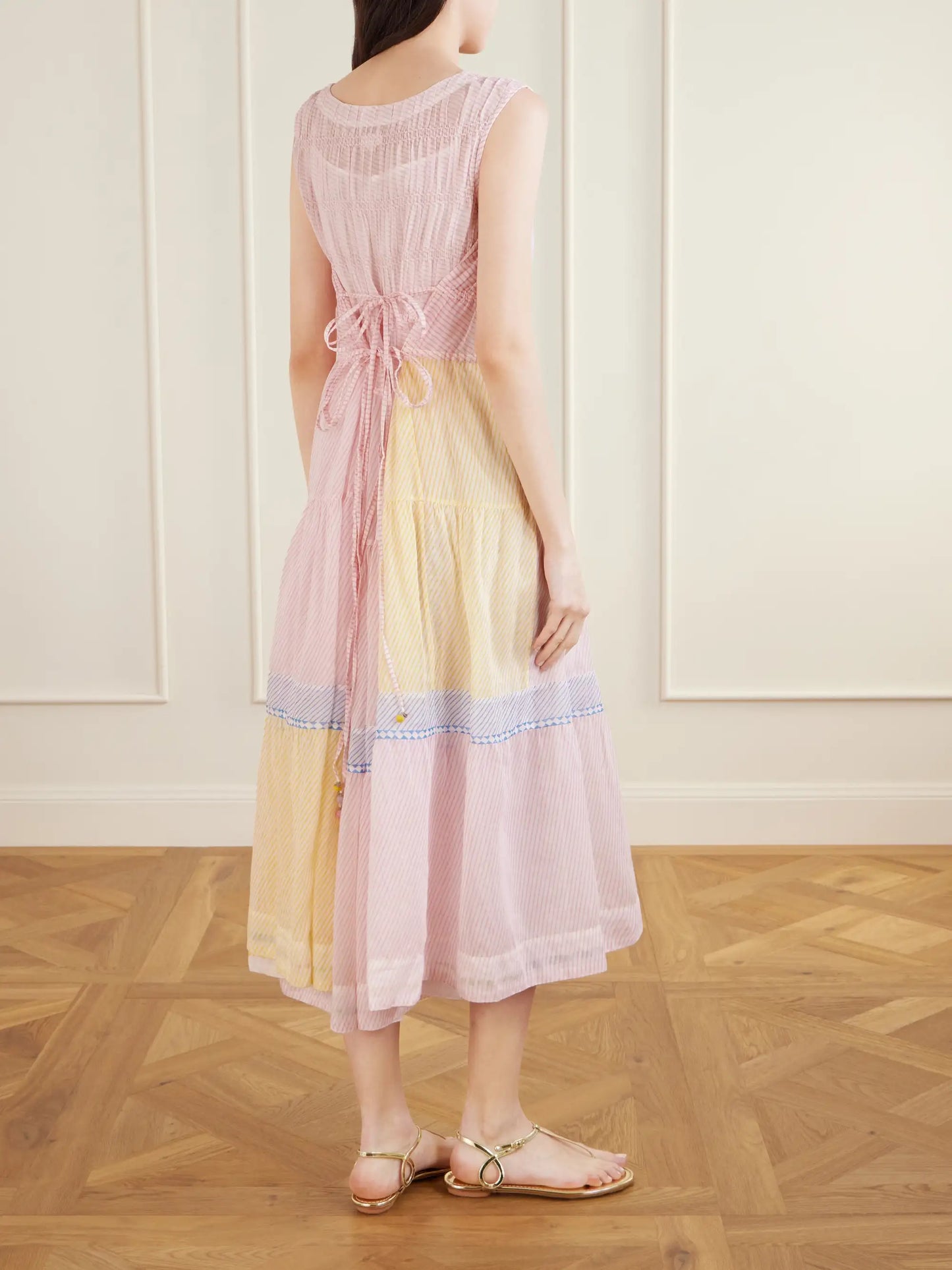 Ember Tie-detailed Striped Cotton Silk Dress