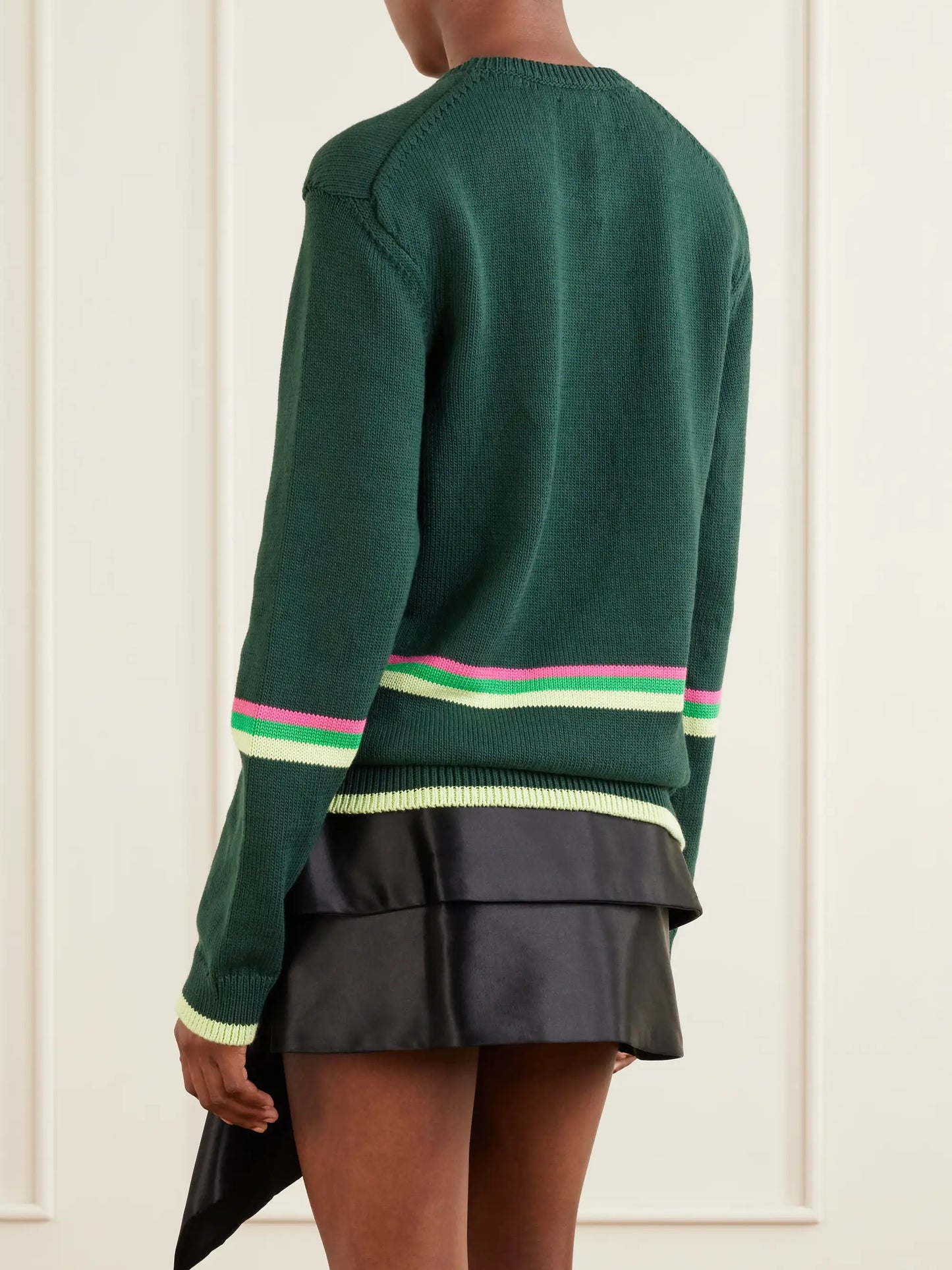 Sheep Embroidered Striped Cotton Sweater