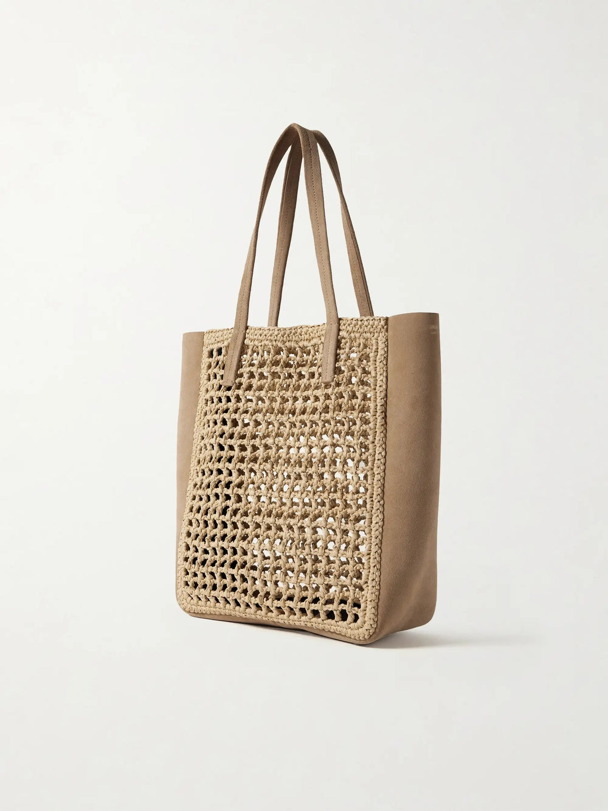 Zoe Small Suede And Crocheted Raffia Tote