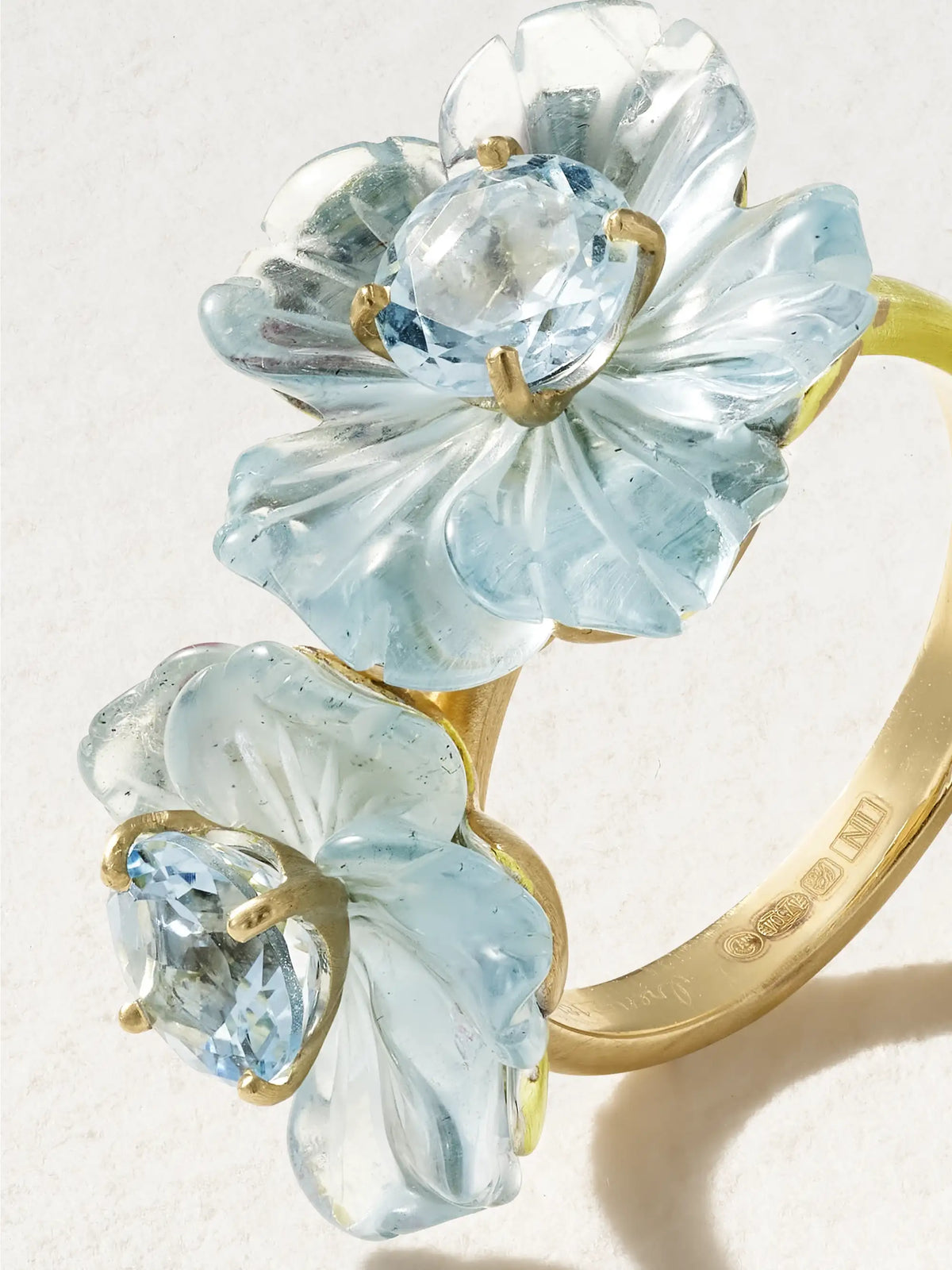 Tropical Flower Duet 18-karat Gold Aquamarine Ring