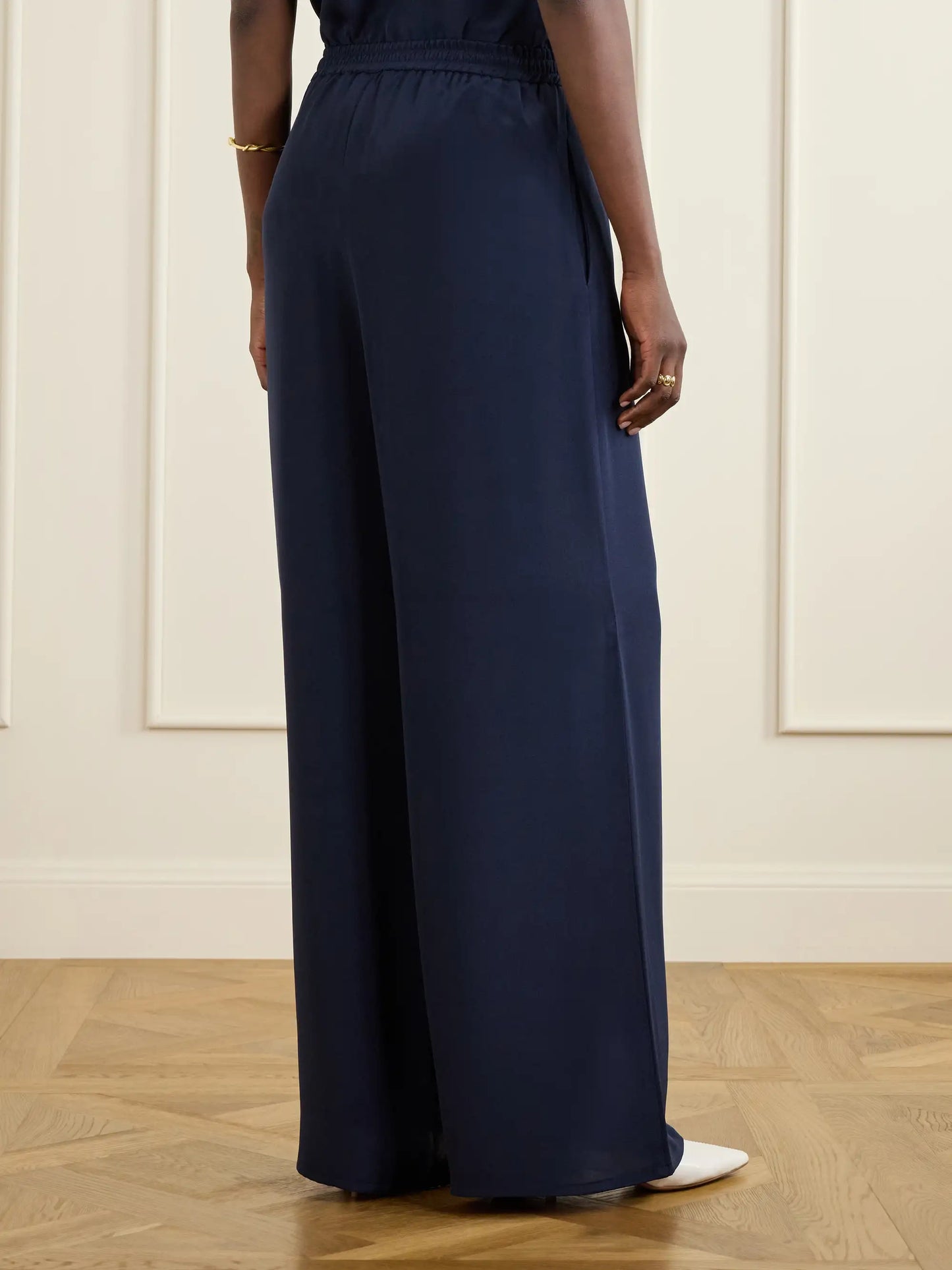 Logo-embroidered Silk Wide-leg Pants
