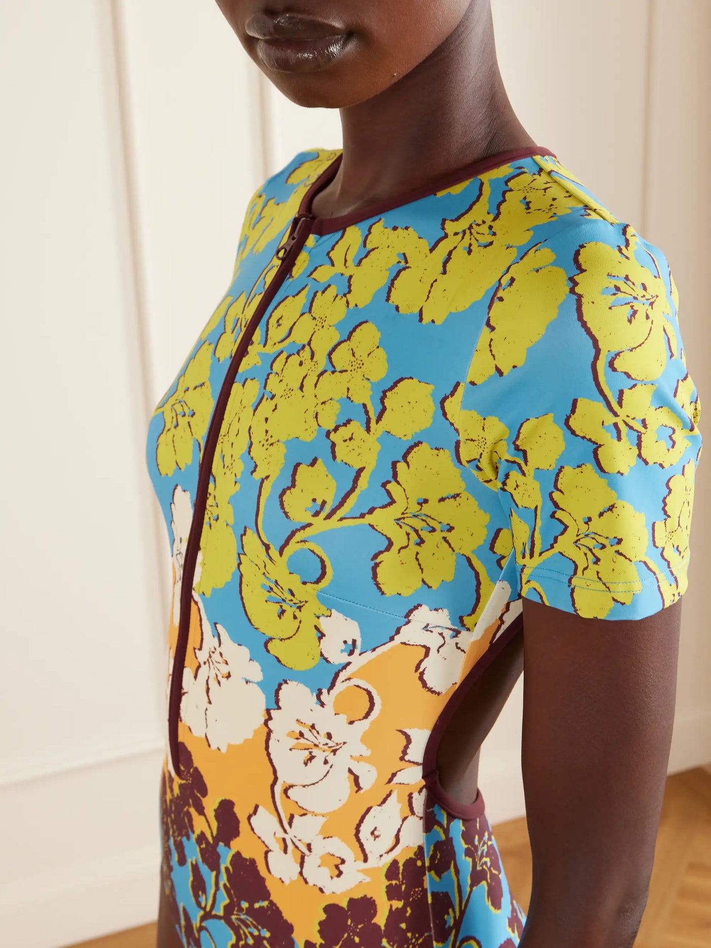 Splice Open-back Printed Half-zip Swimsuit