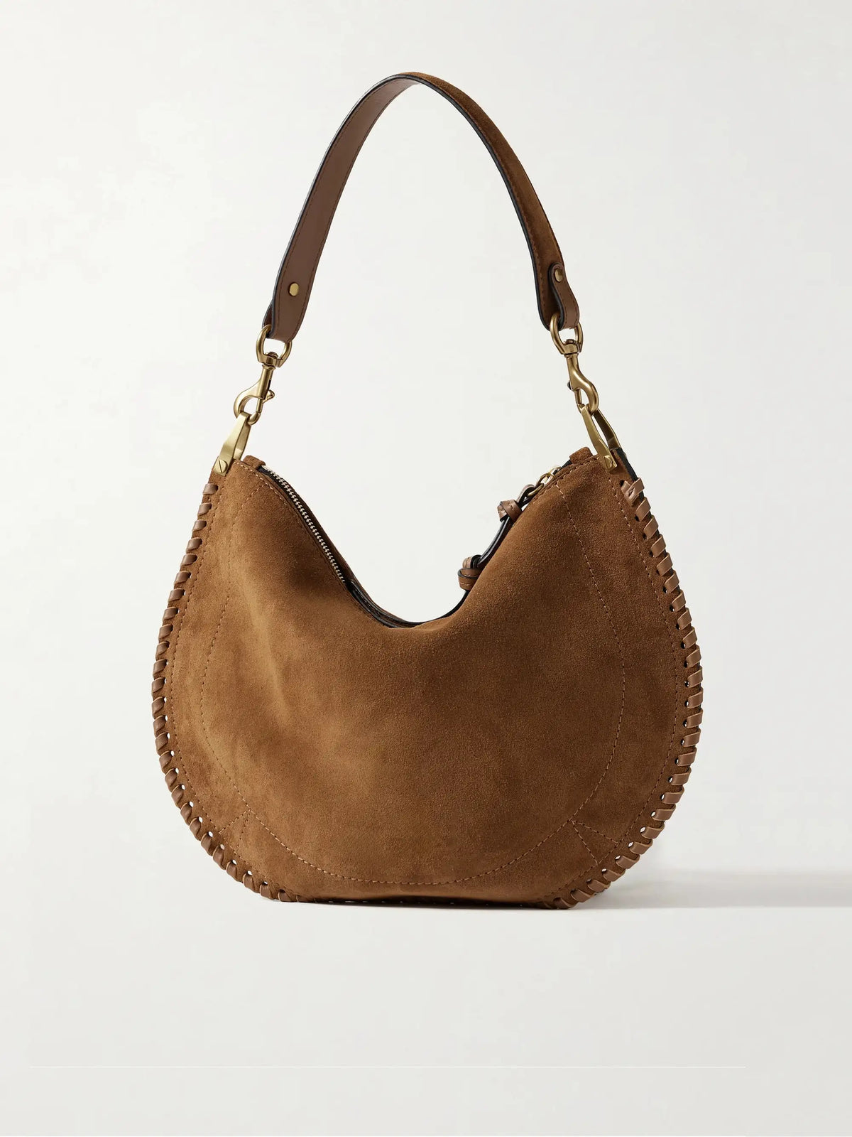 Oskan Soft Zipped Leather-trimmed Suede Shoulder Bag