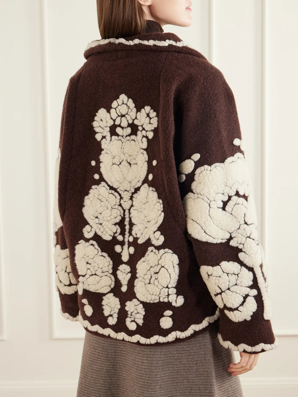 Farm Rio Double-breasted Floral-appliquéd Brushed Fleece Jacket