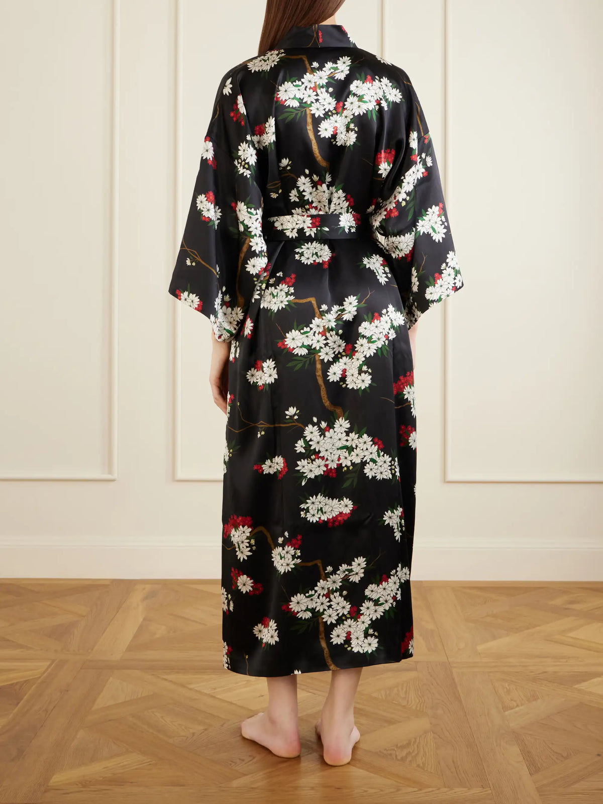 Olivia von Halle Queenie Belted Floral-printed Silk-satin Robe