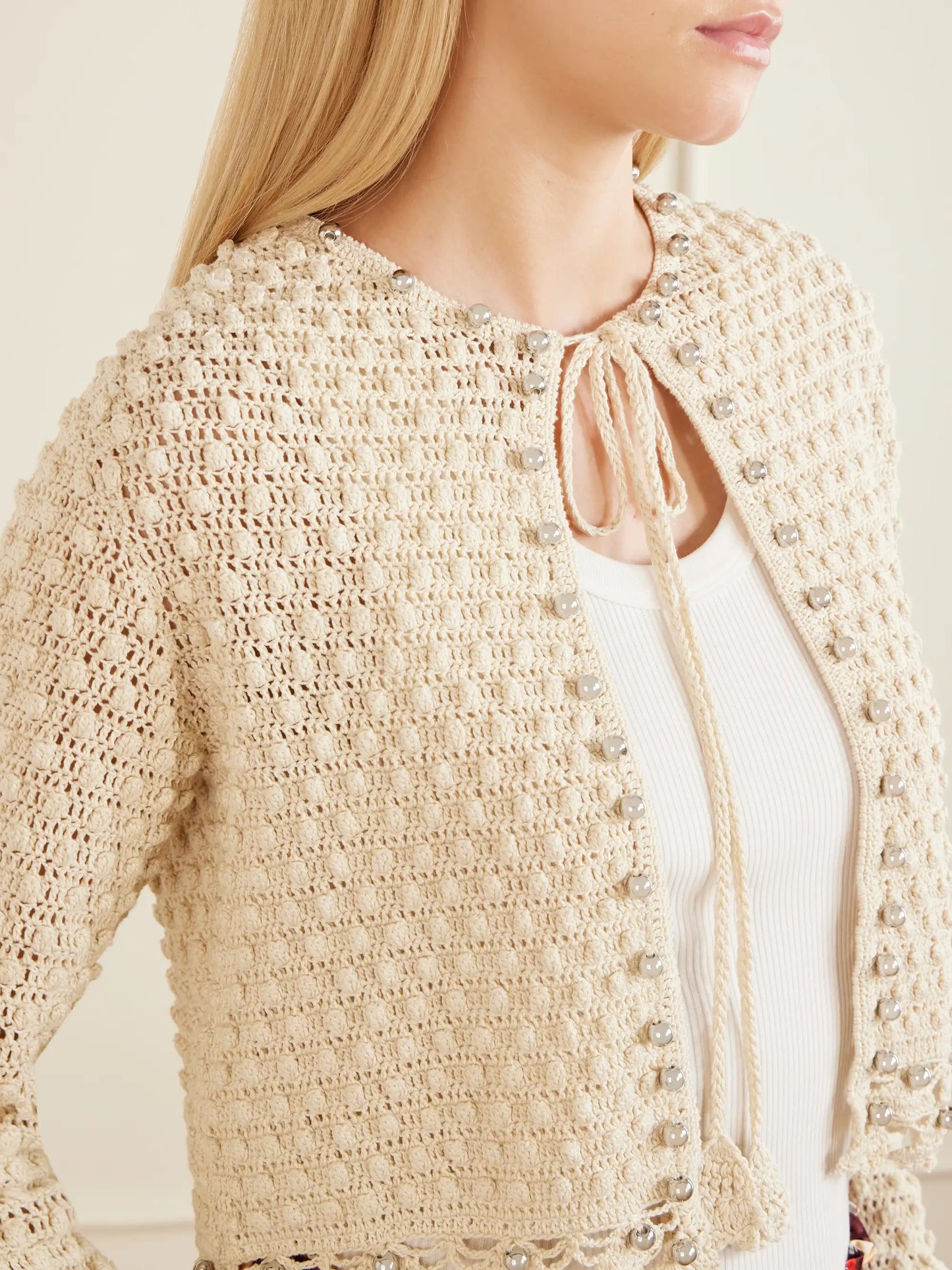 Embellished Crocheted Cotton Cardigan