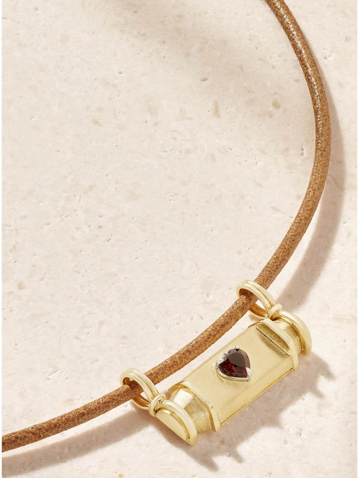 Marie Lichtenberg Clover Smash Locket 18-karat Gold, Garnet And Leather Necklace