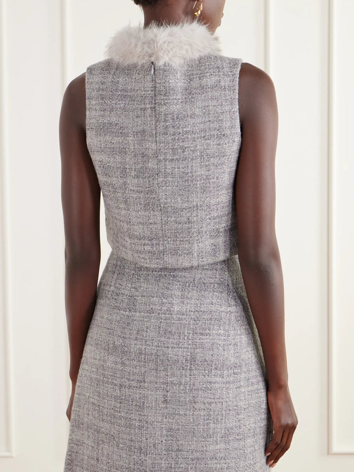 Cara Cara Gina Plush-trimmed Wool-blend Tweed Top