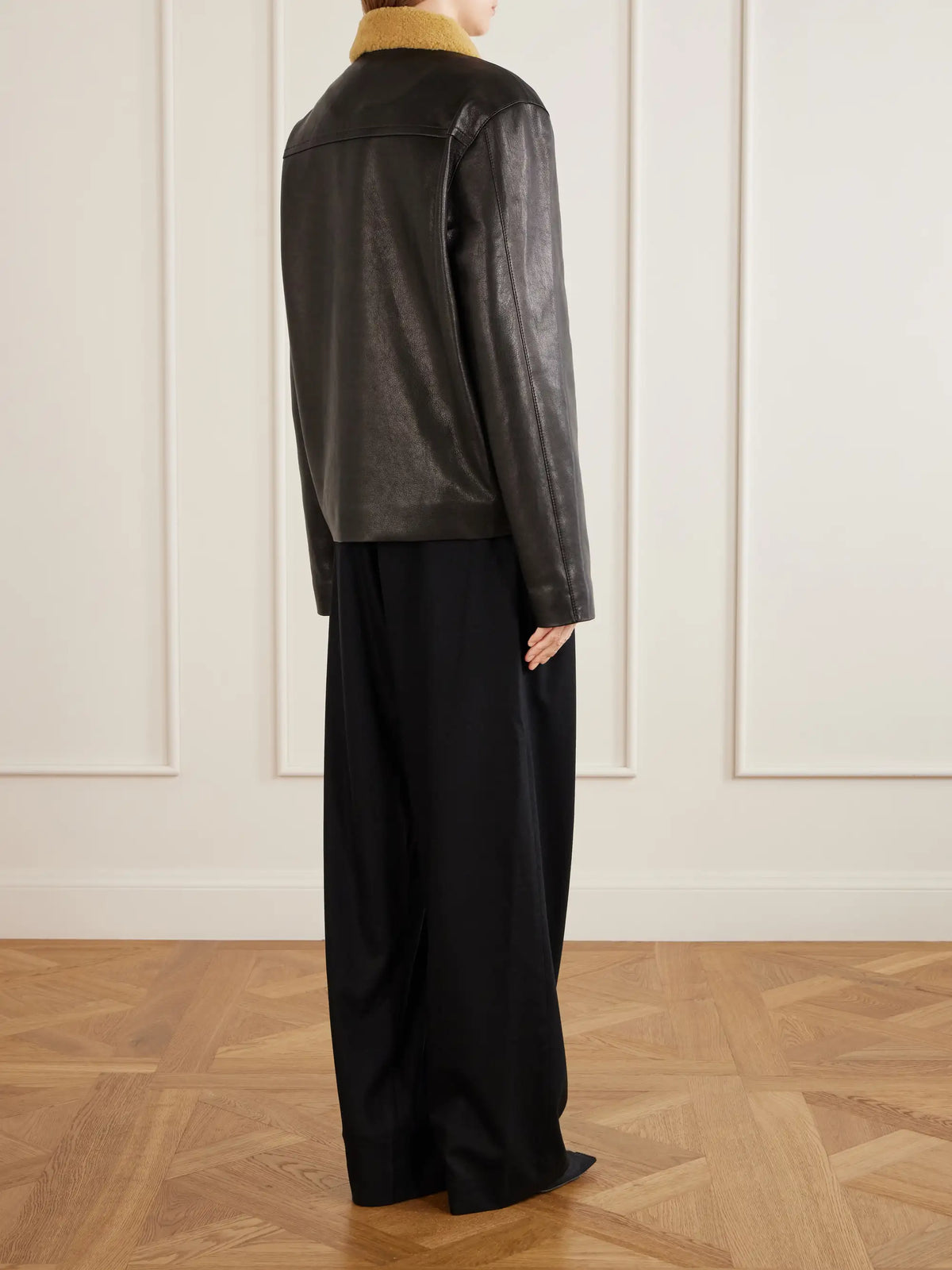KHAITE Wilson Shearling-trimmed Grained Leather Jacket