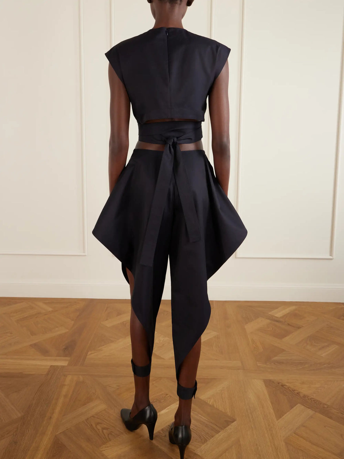 Alaïa Belted Cropped Cotton-gabardine Top