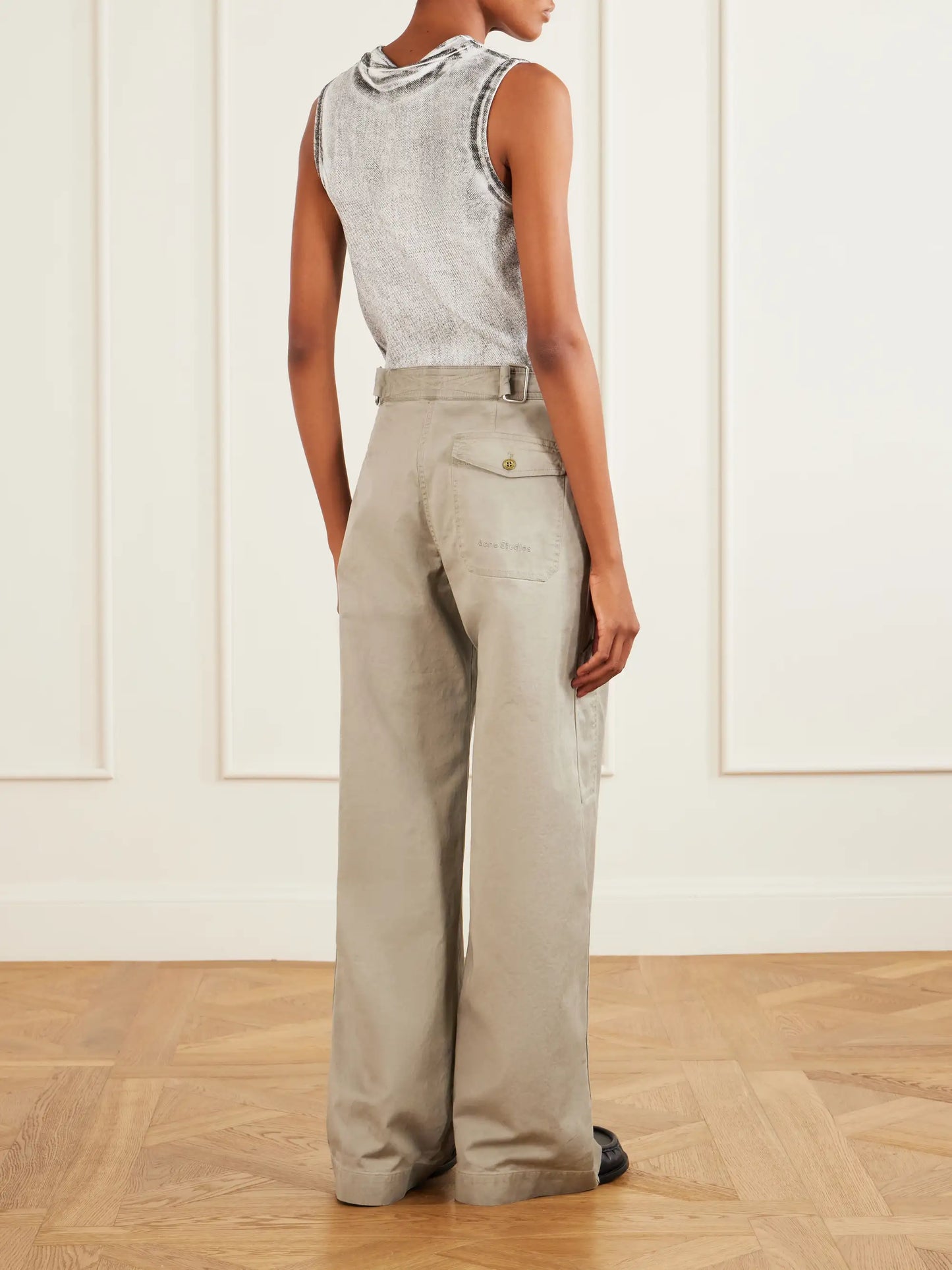 Belted Cotton-blend Gabardine Wide-leg Pants