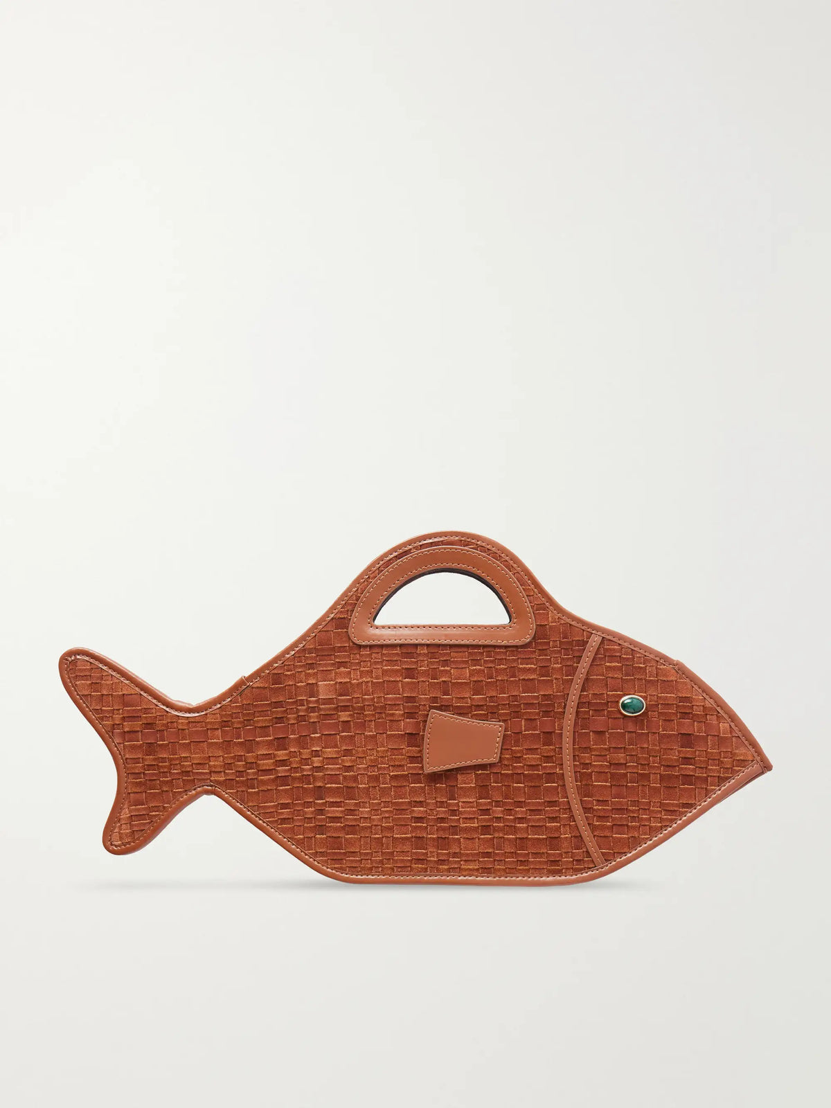 Cleo Logo-debossed Leather-trimmed Woven Suede Tote