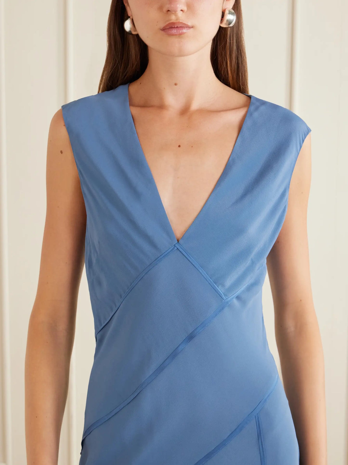 Elin Paneled Crepe De Chine Gown