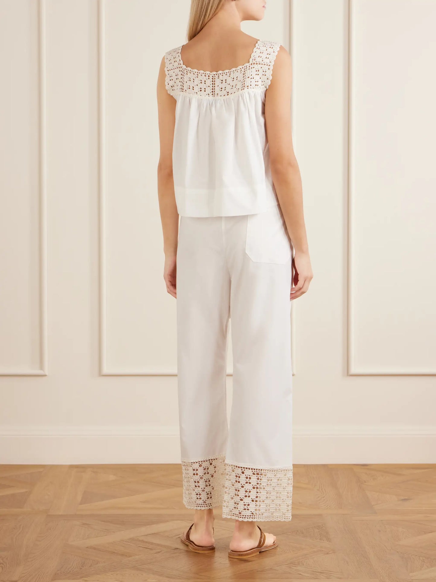 Heirloom Lace-trimmed Cotton-poplin Top