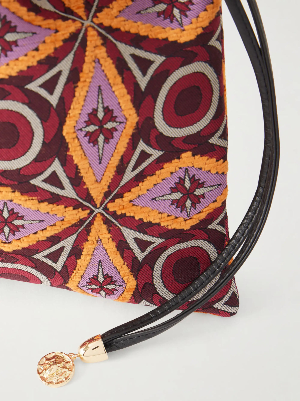 La DoubleJ Drawstring Leather-trimmed Jacquard-knit Clutch