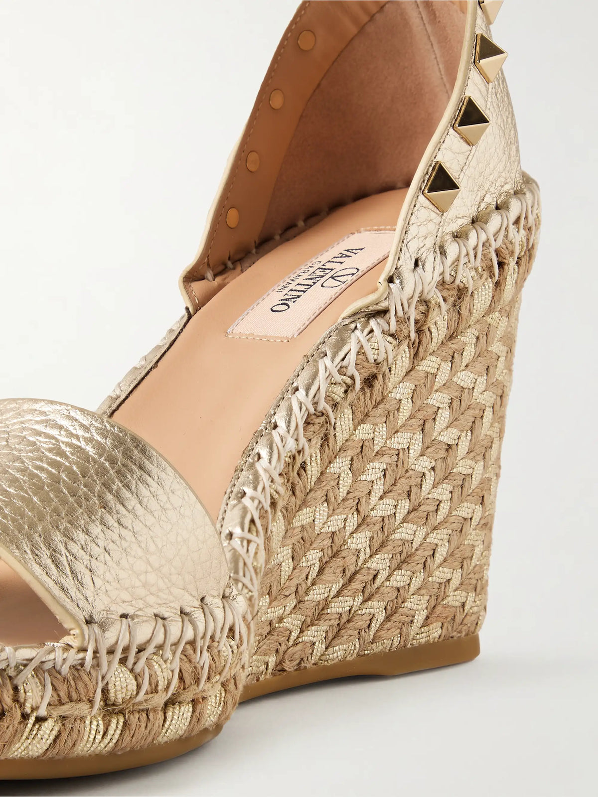 Rockstud 105 Metallic Textured-leather Espadrille Wedge Sandals