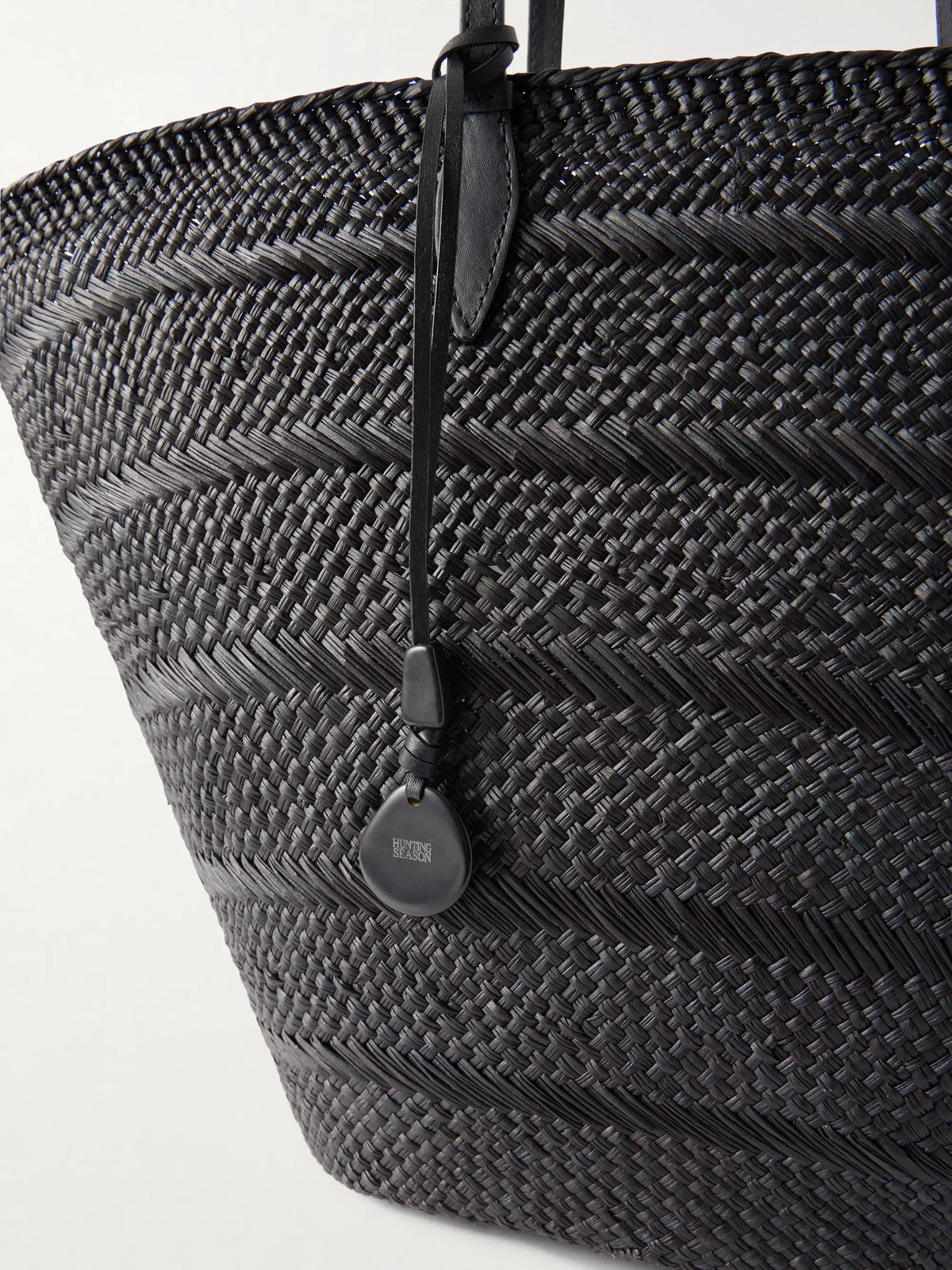 Market Leather-trimmed Woven Iraca Tote