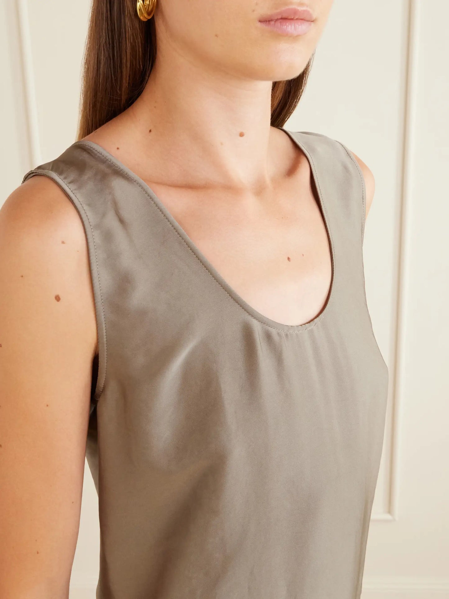 Signy Gathered Frayed Satin Midi Dress