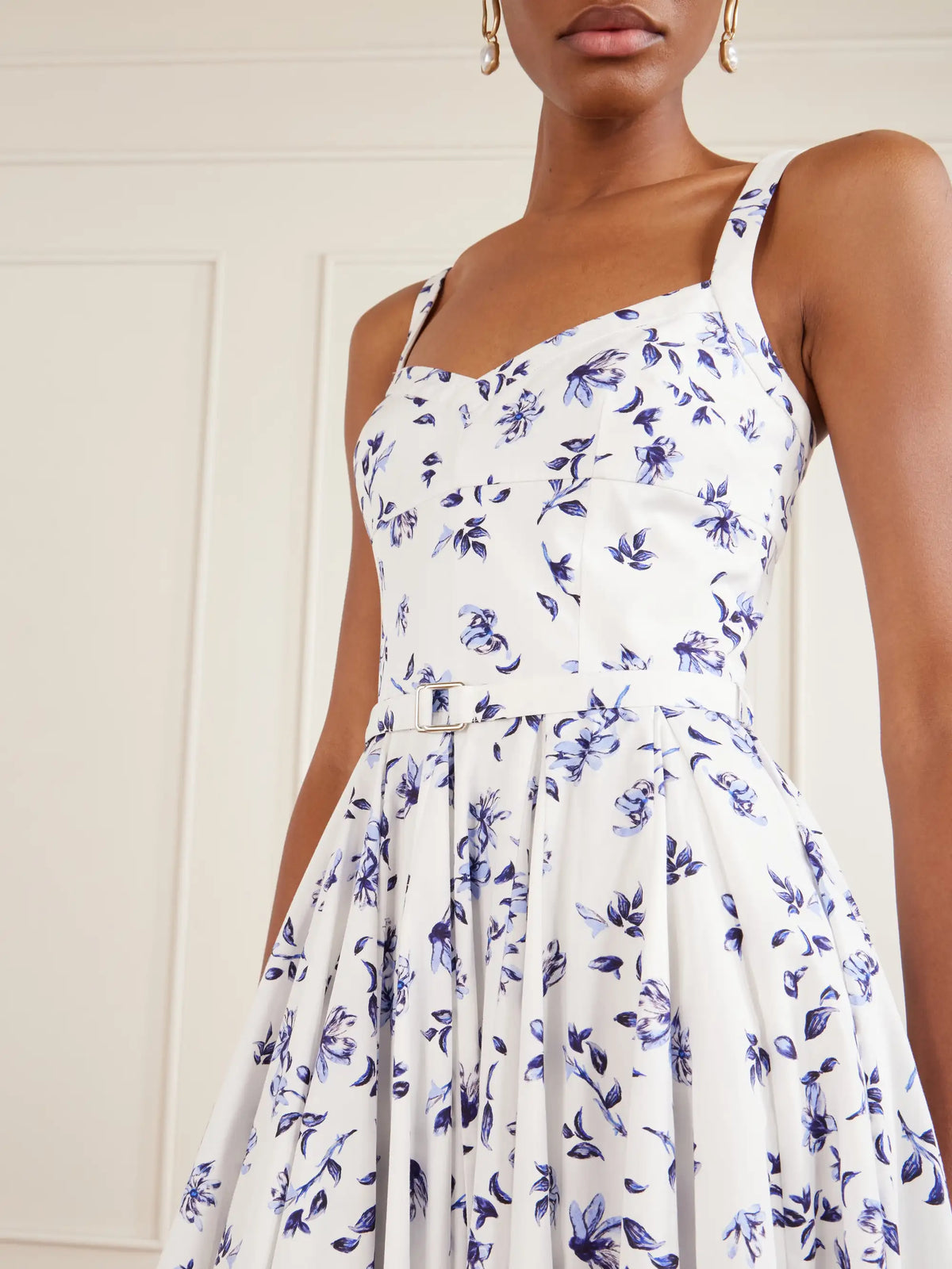 Elita Belted Floral-print Cotton-poplin Midi Dress