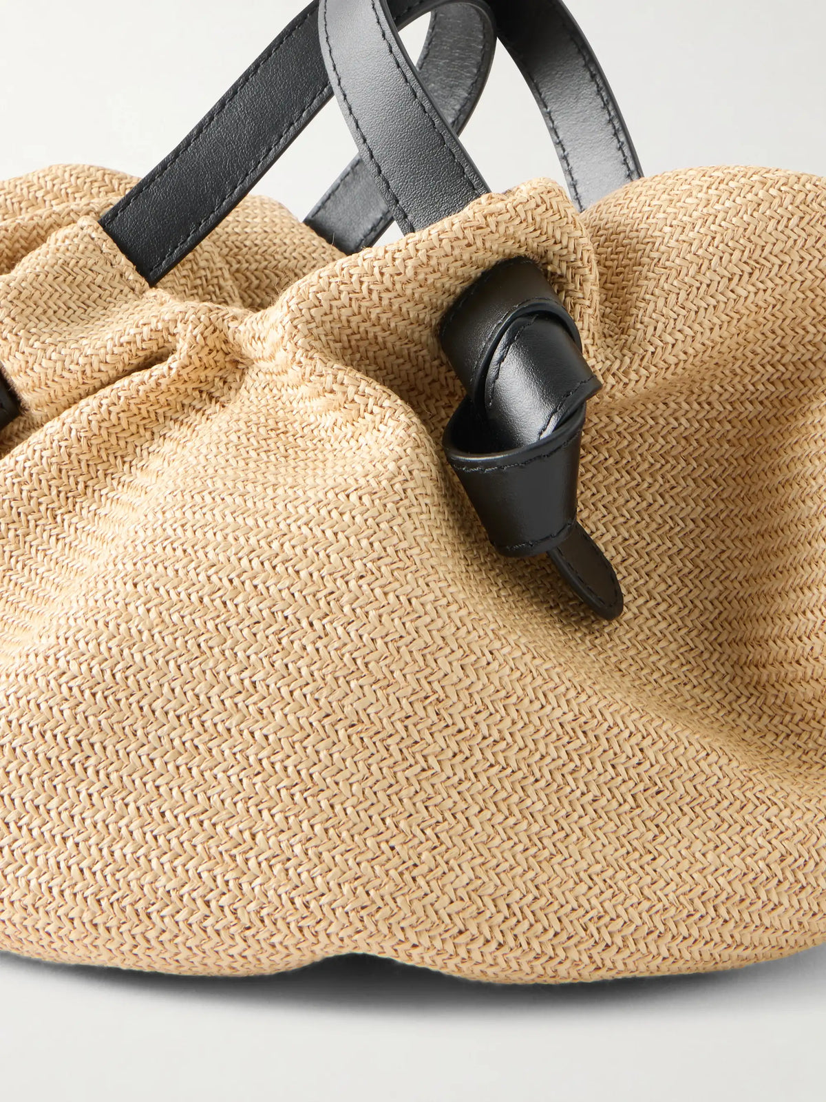 NEOUS Leather-trimmed Raffia Shoulder Bag
