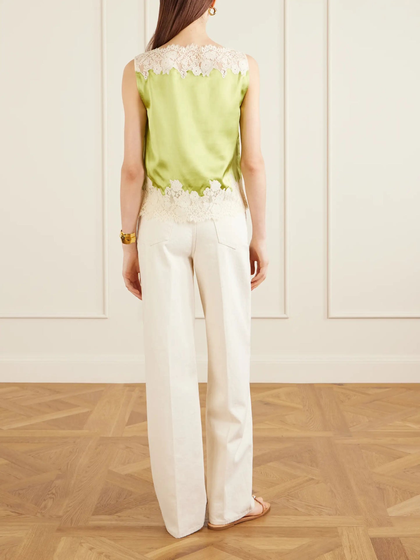 Viviane Lace-trimmed Silk-satin Top