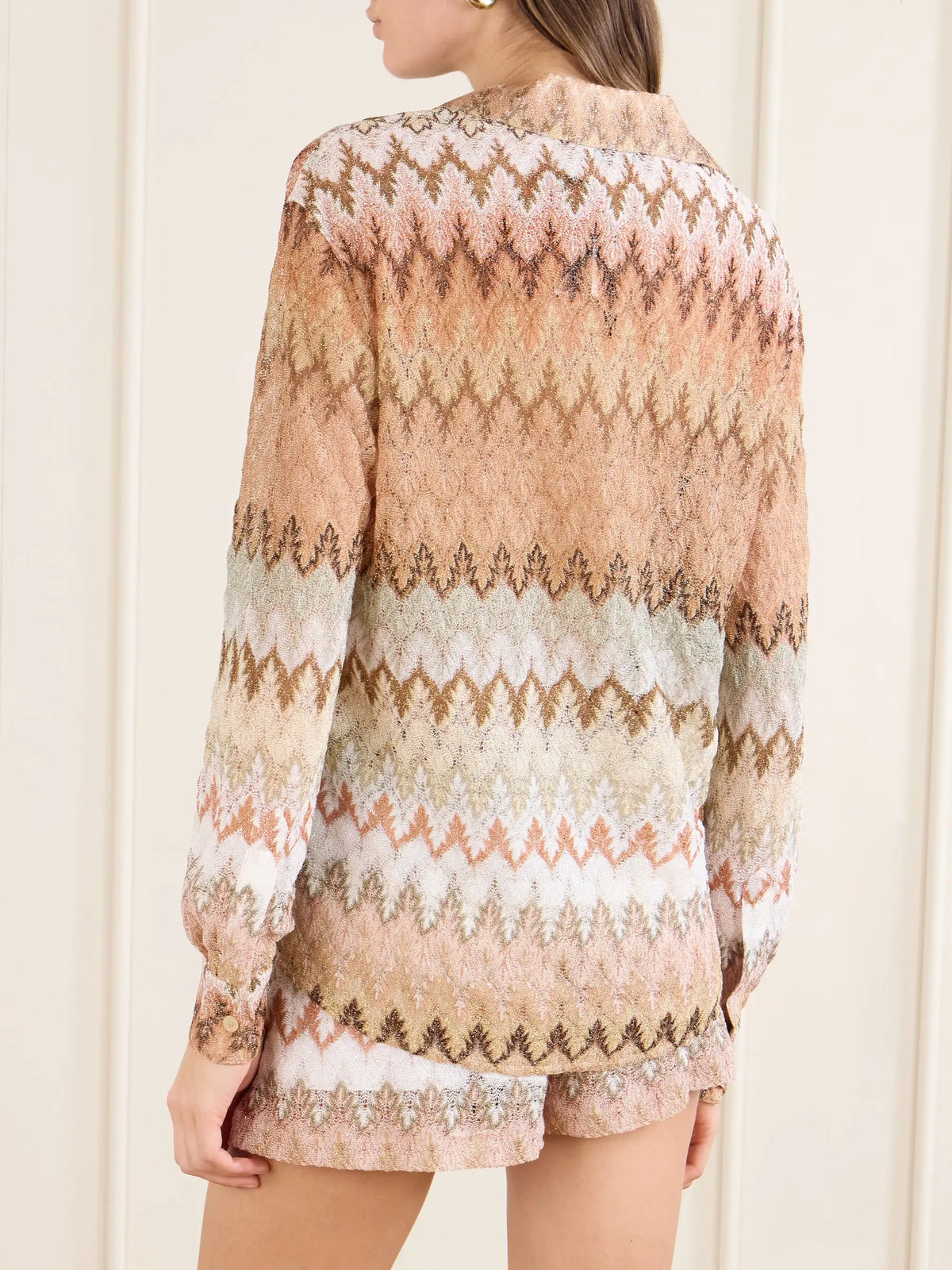 Striped Metallic Crochet-knit Shirt