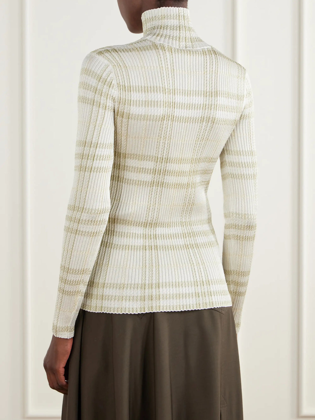 Burberry Genevia Checked Knitted Turtleneck Sweater