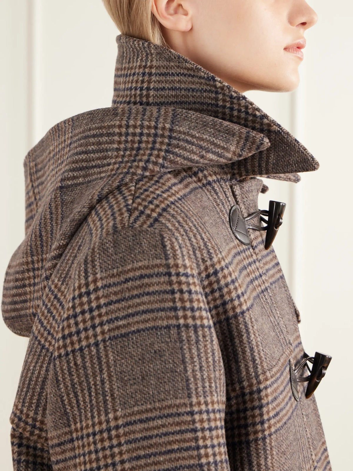 Barbour Melody Leather-trimmed Prince Of Wales Checked Wool-blend Woven Coat