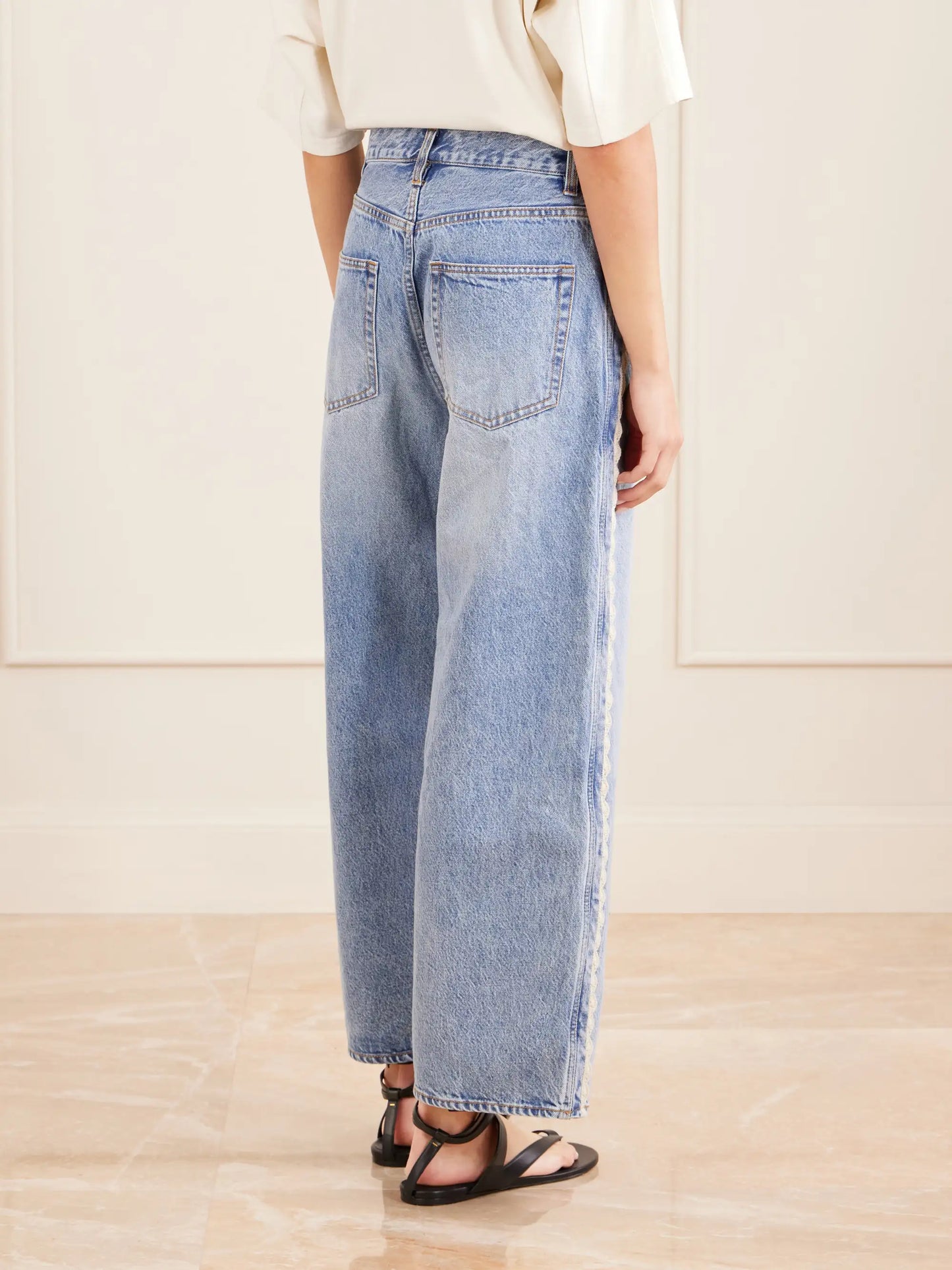 Crochet Bow Crop High-rise Wide-leg Jeans