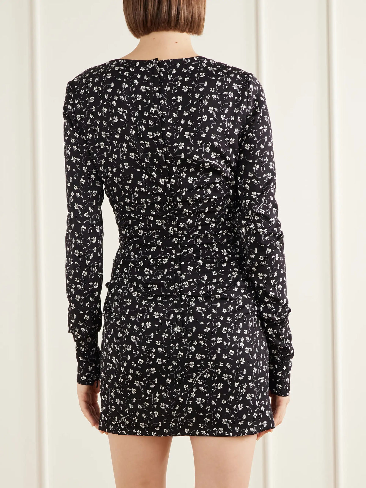 Dolce & Gabbana Floral-print Ruched Silk-blend Charmeuse Mini Dress