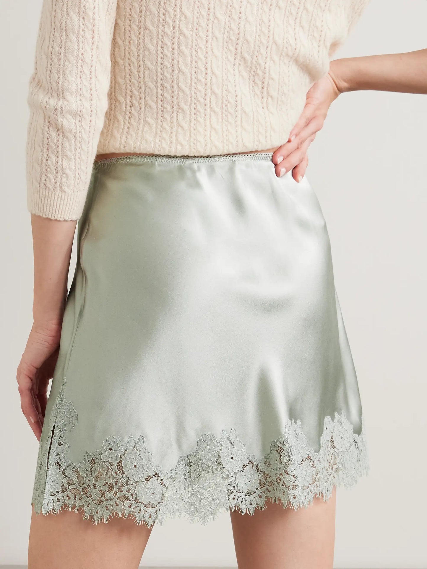 Giuliette Lace-trimmed Floral-print Silk-charmeuse Skirt
