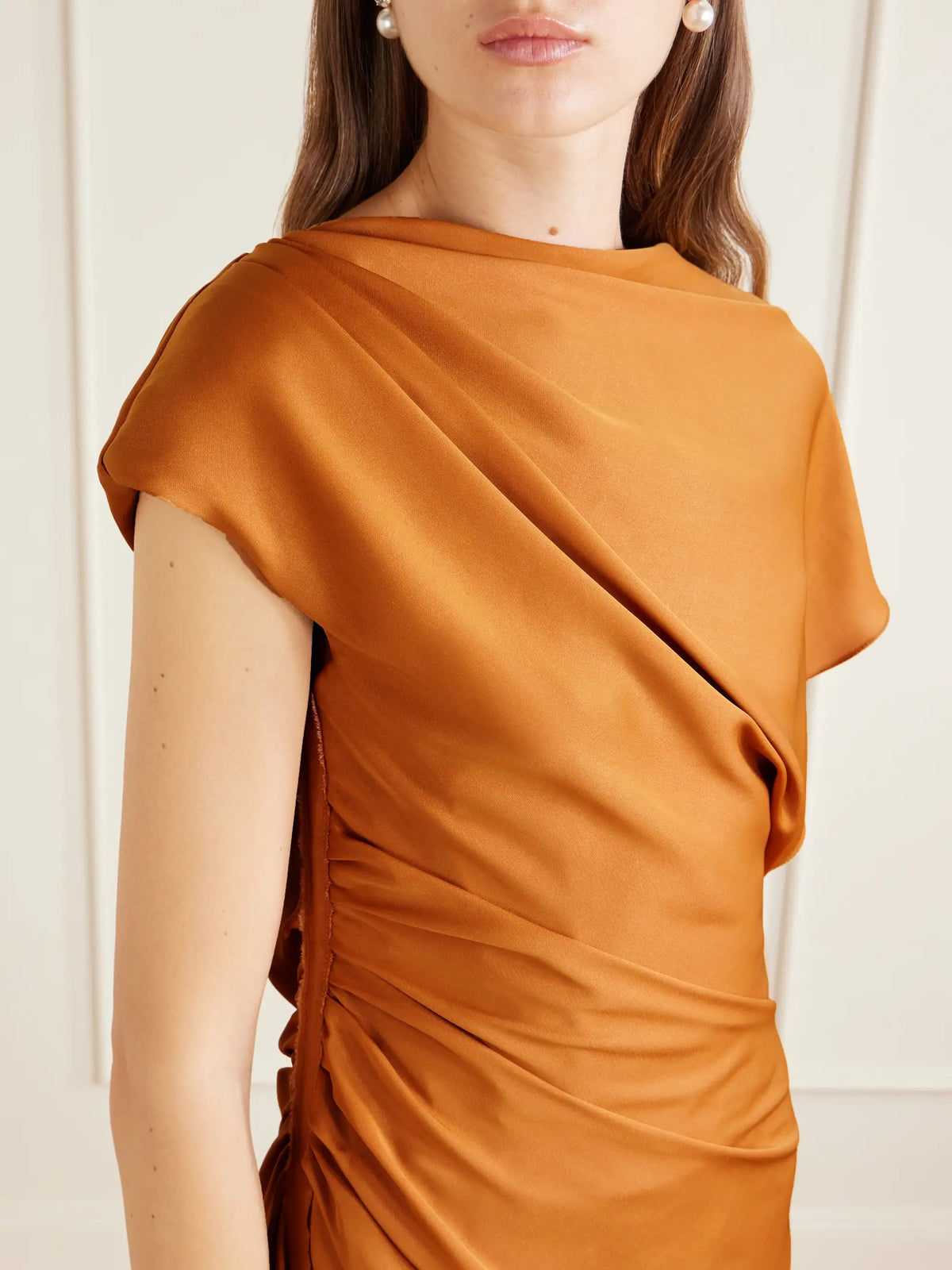 Asymmetric Draped Satin Gown